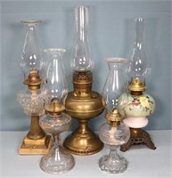 (5) EAPG & Brass Oil Lamp Bases