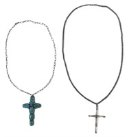 (2) Sterling Silver Crosses One w/ Turquoise