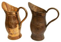 (2) ANTIQUE FRENCH HAMMERED COPPER PITCHERS