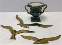 Bombay Ceramic Vase, Three Brass Birds