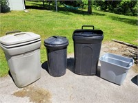 Set of 4 - 3 trashcans and a tub bin