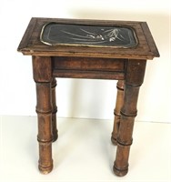 Small Wooden Stool with Floral Design Inlay