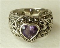.925 Ring with Heart Shaped Purple Stone - 6.4