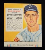 1954 #4N Carl Erskine Red Man Tobacco Card