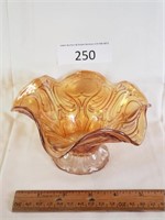 Marigold Carnival Glass Ruffled Edge Candy Dish
