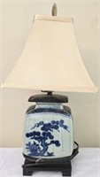 Blue & White Ceramic Lamp with Shade