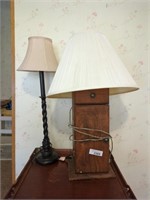 2 lamps - wood lamp w/ storage 28" tall & 28.5"