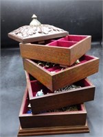 Four Drawer Jewelry Box & Contents