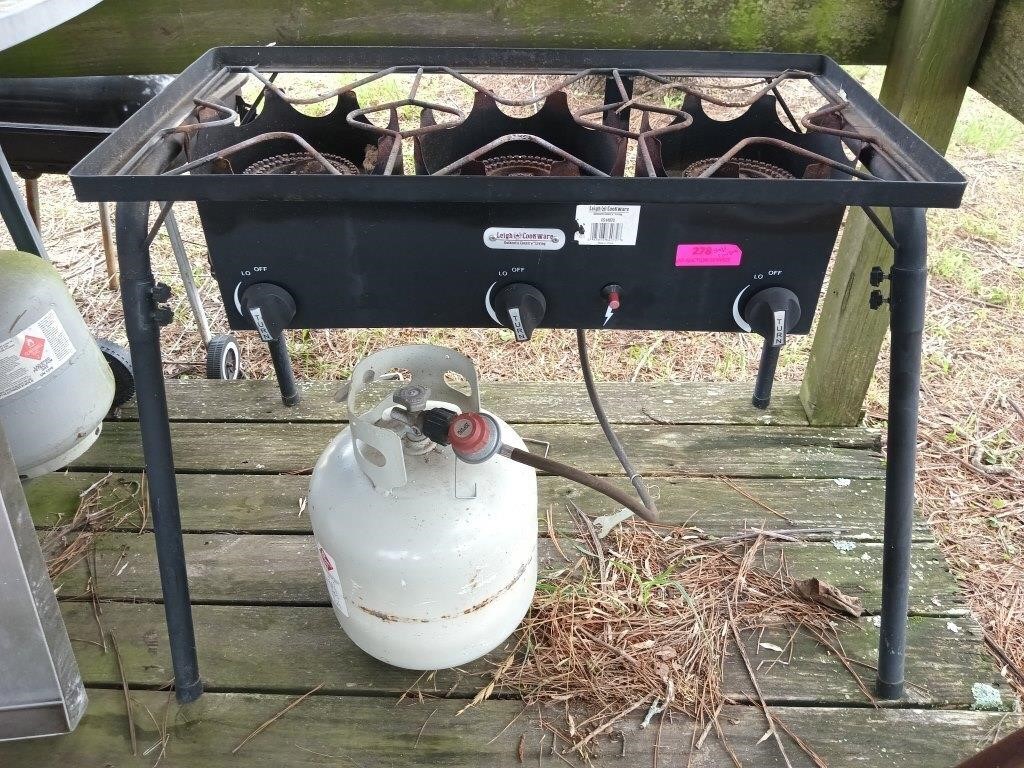 Three burner fry stand with bottle full like new