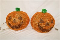 Pair of wire lighted pumpkins