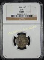 1835 Capped Bust Dime AU55 NGC