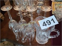 CRYSTAL PITCHER, GLASSES, CUPS