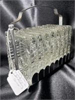1950s Pressed Glass & Silver Ashtray Caddy & Trays