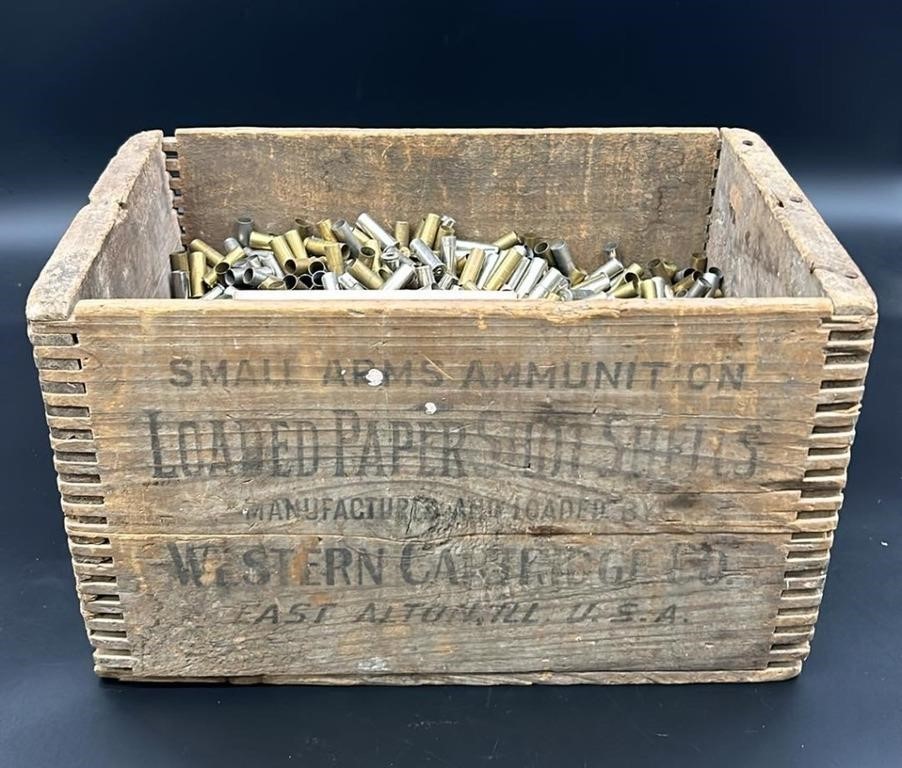 Antique Wooden Western Small Arms Ammo Box Full