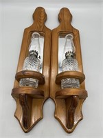 2 Wooden Sconces with Oil Lamps