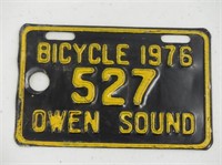 1976 OWEN SOUND BICYCLE PLATE