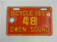 1977 OWEN SOUND BICYCLE PLATE