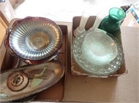 (2) Boxes w/ Carnival Glass Plate, Stoneware Bowl,