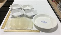 4 Corning Ware glass dishes w/ 4 matching lids &