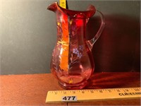 Antique Handpainted Cranberry Glass Pitcher
