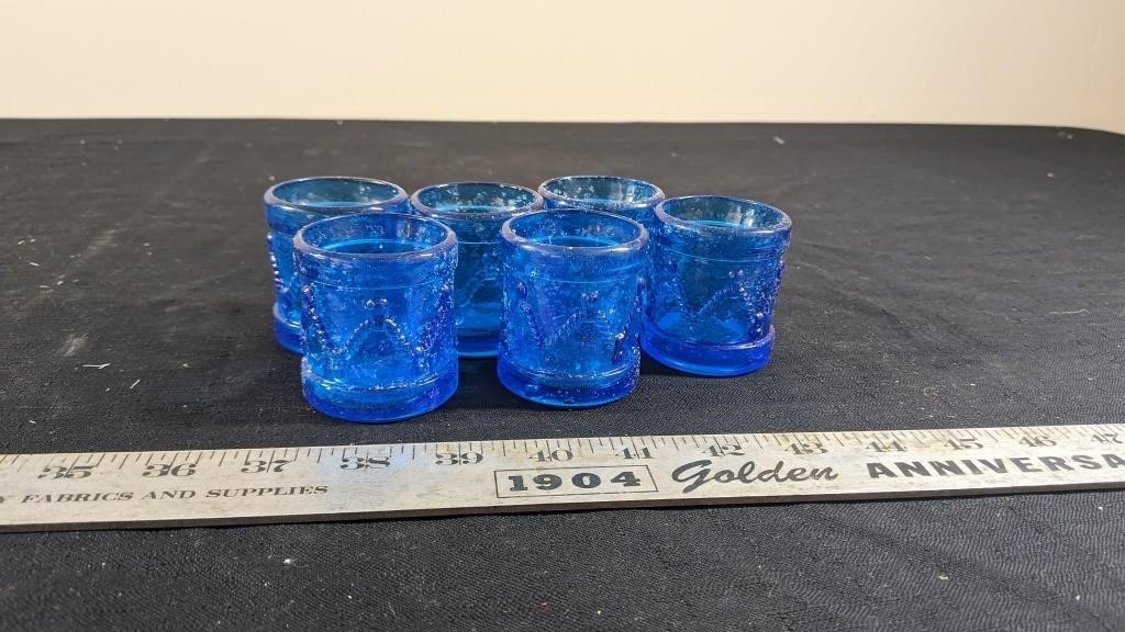 WHEATON BLUE GLASS DRUM TUMBLERS