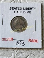 rare 1853 seated liberty half dime silver coin