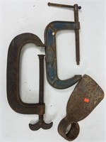 2 old C clamps and tool head piece