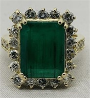 14K Yellow Gold Emerald/ Diamond Ring