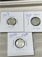 1956,1957 & 1960 Canadian 10 Cent Coins