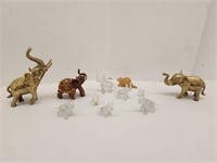 Miniature Frosted Glass Blown Elephants, Brass