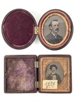 2 Tintype Portraits Sixteenth Plate w Union Cases