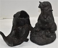 Black Jumping Fish & Bear w/Cubs Resin Figures