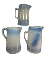 (3) Antique Primitive Slip Glaze Pottery Pitchers
