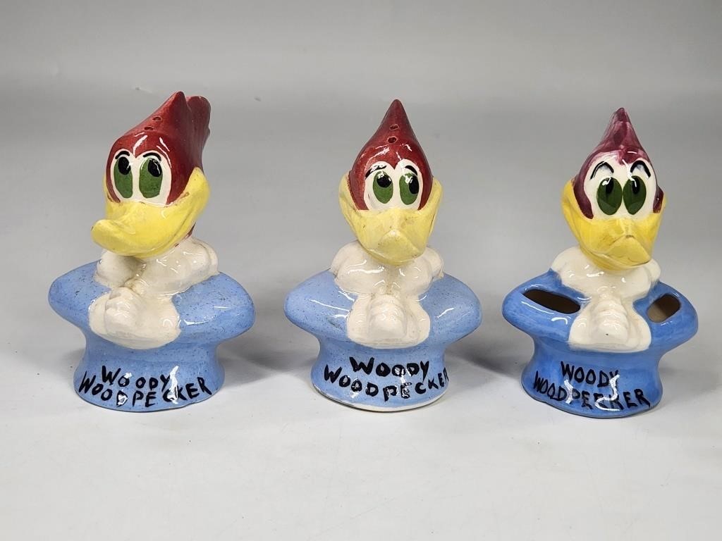 WOODY WOODPECKER CERAMIC SALT, PEPPER & TOOTHPICK