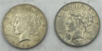 (KK) 2 Silver Peace Dollar Coins 1923s & 1922