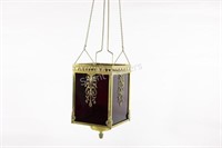 RARE - Antique Ruby Red Square Pull Down Lamp