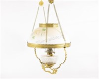 Victorian Parlor Brass Hanging Painted Lamp