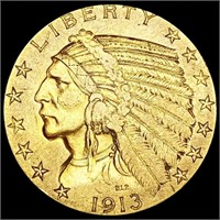 1913-S $5 Gold Half Eagle LIGHTLY CIRCULATED