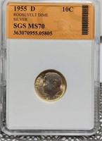 1955-D SGS MS70 ROOSEVELT DIME