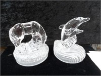 Heavy Glass Dolphin & Horse Paperweight