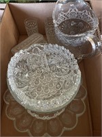 Crystal fruit bowls, egg dish, pitcher with