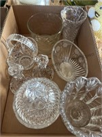 Crystal candy dish, vase, candle holders, mint