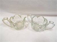 Etched Glass Sugar & Creamer Set Scalloped Top