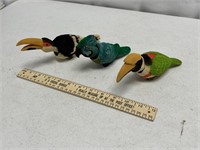 3 Vintage Bobble Head Velvet Birds