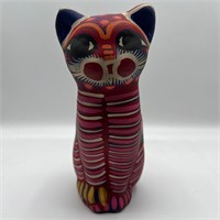 Hand paint folk art cat on terracotta