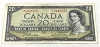 1954 Canadian $20 bill.