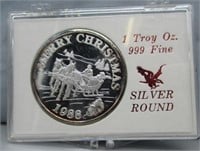 1988 Merry Christmas one troy silver ounce round.