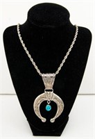 STERLING SILVER NECKLACE WITH TURQUOISE PENDANT