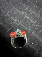 .925 Sterling Navajo turquoise/corral ring sz 7