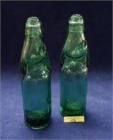 2 Codd Neck Glass Marble Bottles 10"